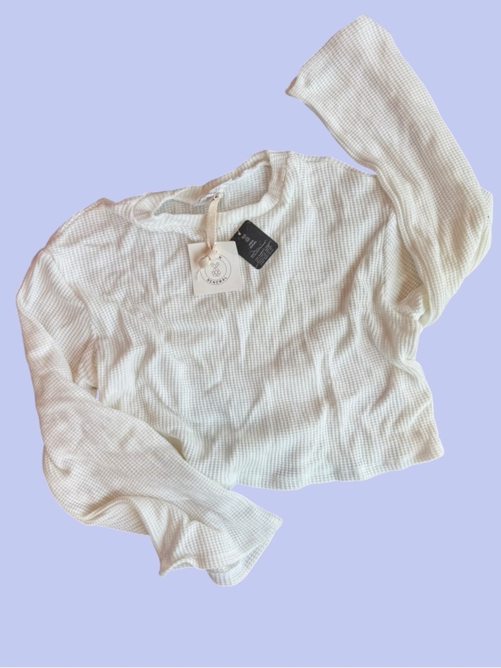 Urban Renewal Cream Waffle-Knit Long Sleeve Top from Urban Outfitters